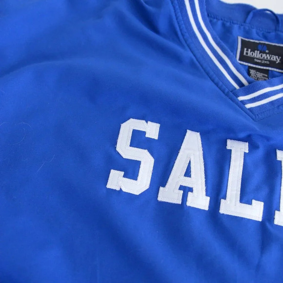 VTG 90S Holloway Blue Embroidered Salem V Neck Windbreaker  Pullover Jacket 2XL - Picture 8 of 10